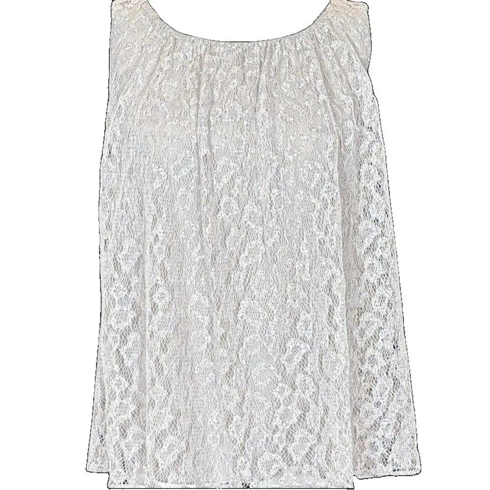 Copied - Alice + Olivia Silver Guipure Lace Layers Shell Pearl Plissé Blouse S